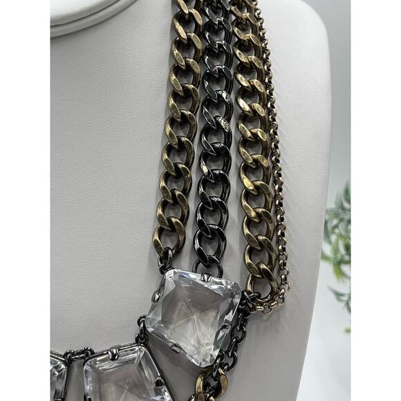 J. Crew Mixed Metal Multistrand Large Clear Light Gray Rhinestone Necklace - Picture 6 of 13